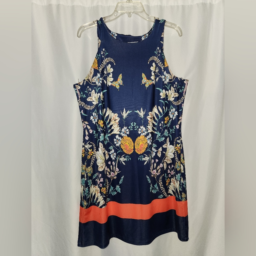 Jean Pierre Klifa  Navy/ Orange Floral Midi Dress Size L #beach #bohemian